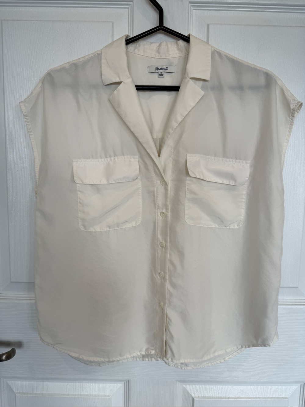 Madewell Silk Sleeveless Button-Front Shirt Cream